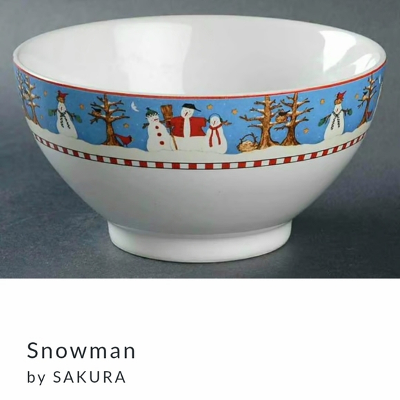 Debbie Mumm Sakura Snowman Footed Stoneware Bowl 5.75" - Picture 8 of 8